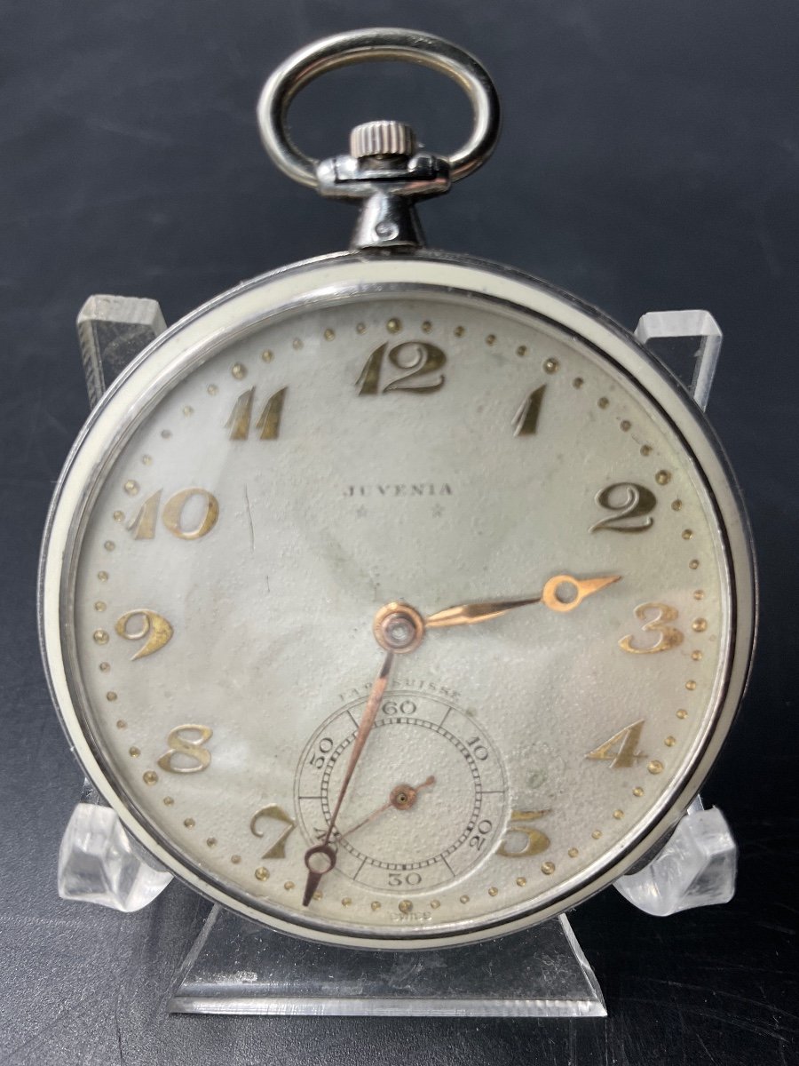 Gusset Or Extra Flat Pocket Watch In Geneva Enamel In Sterling Silver From Juvenia Brand.-photo-8