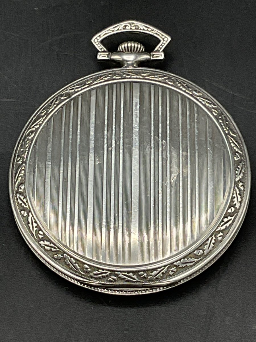 Montre à Gousset Ou De Poche Extra-plate En Argent Massif à Décor Ciselé Et Guilloché Art-deco.-photo-8