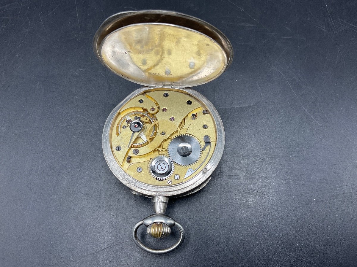 Montre à Gousset Ou De Poche En Argent Massif à Décor D’arabesque Art-nouveau Et D’iris.-photo-7