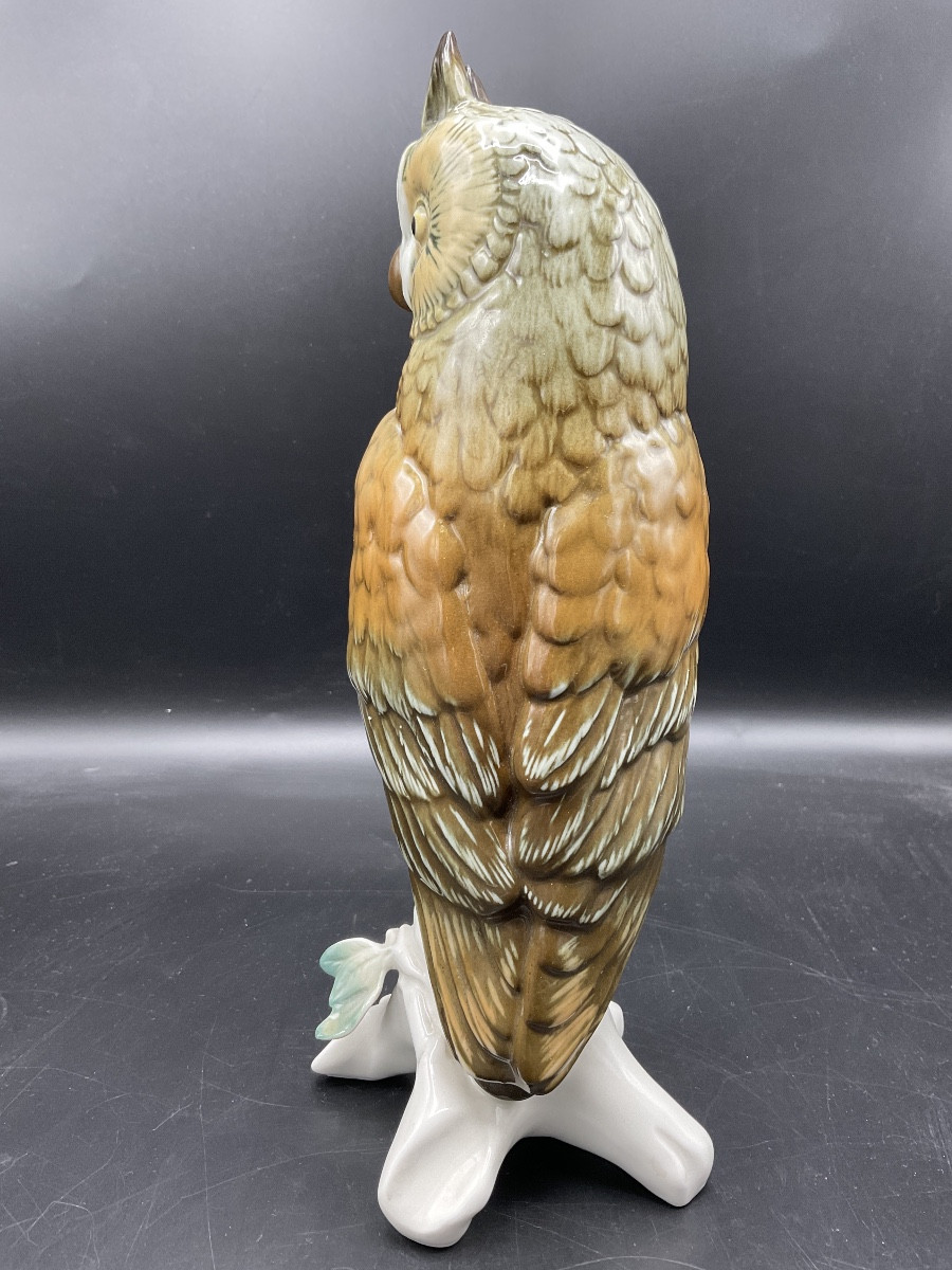 Large Polychrome Porcelain Eagle Owl From The Karl Ens Manufactory.-photo-3