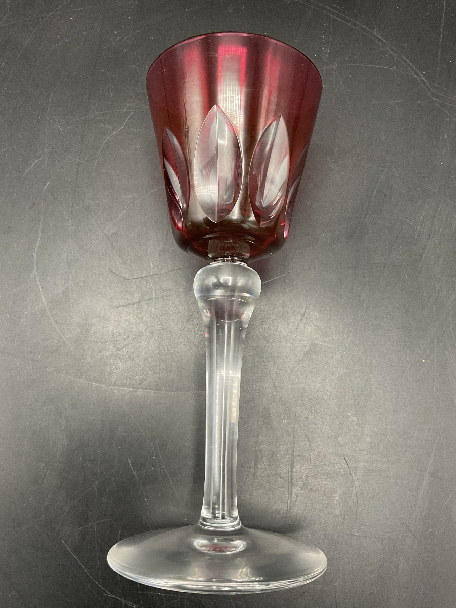 Five Jersey Model Wine Glasses In Cut Crystal Roemer From Cristallerie De Saint Louis.-photo-3