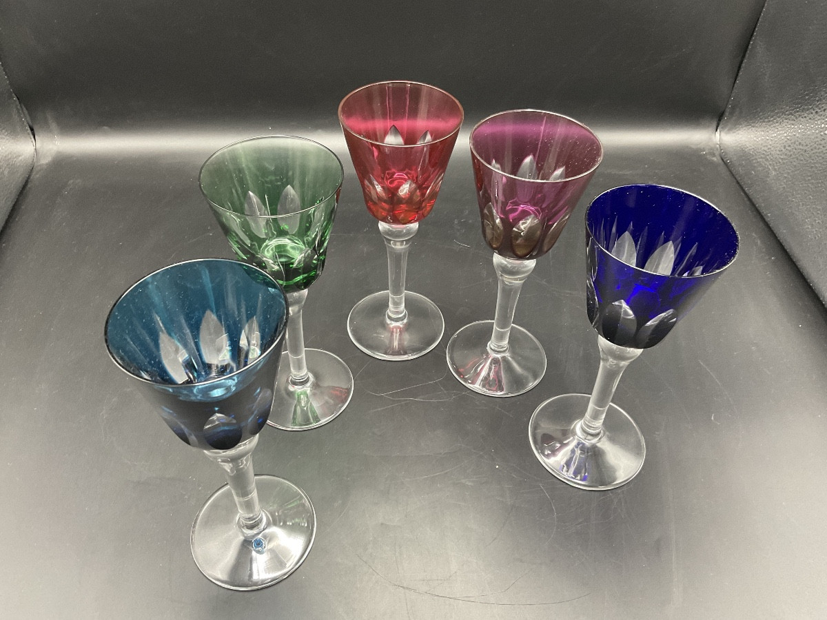 Five Jersey Model Wine Glasses In Cut Crystal Roemer From Cristallerie De Saint Louis.-photo-7