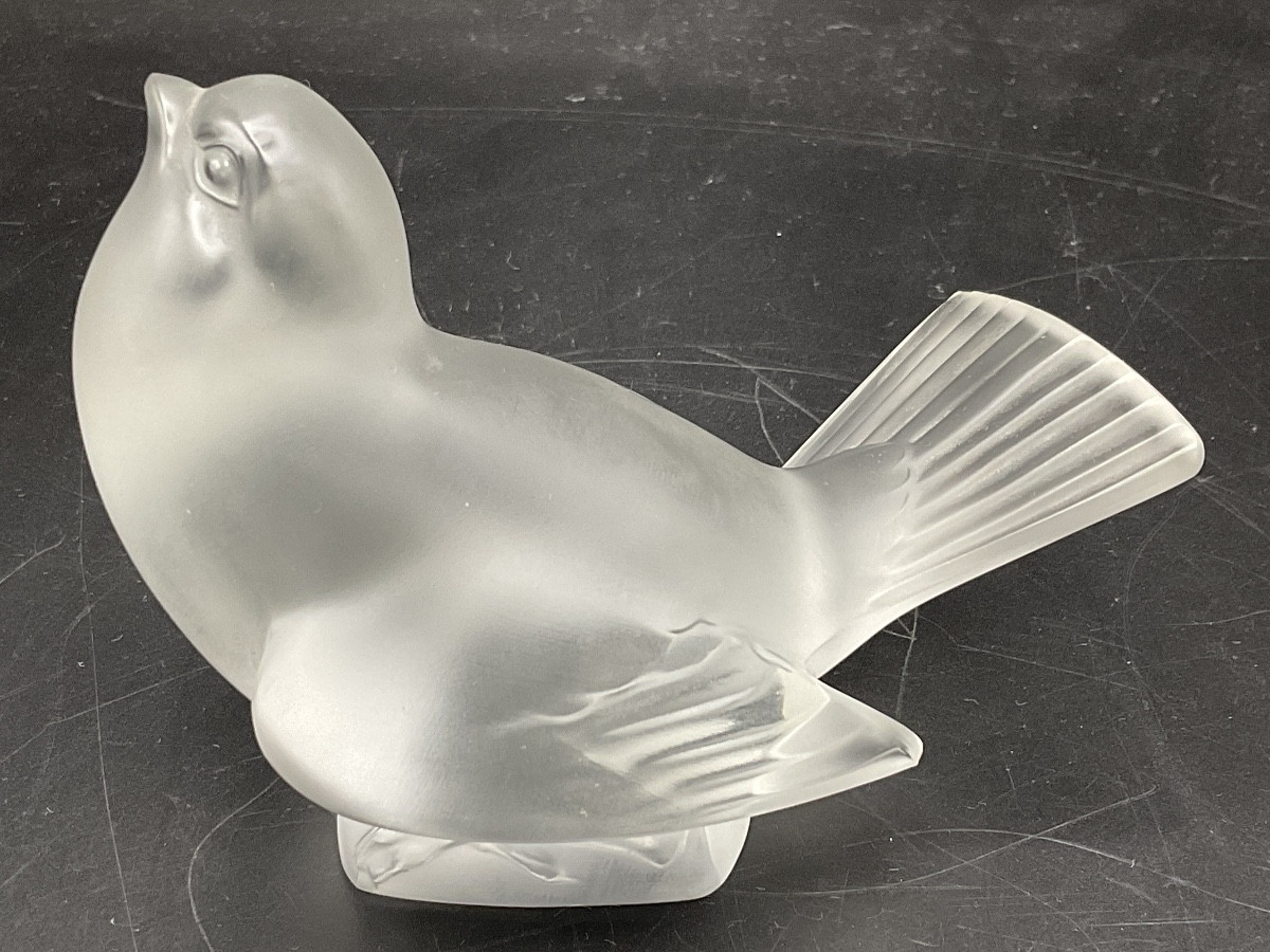 Lalique France Oiseau Moineau Moqueur En Cristal Dépoli De La Cristallerie Lalique.-photo-2