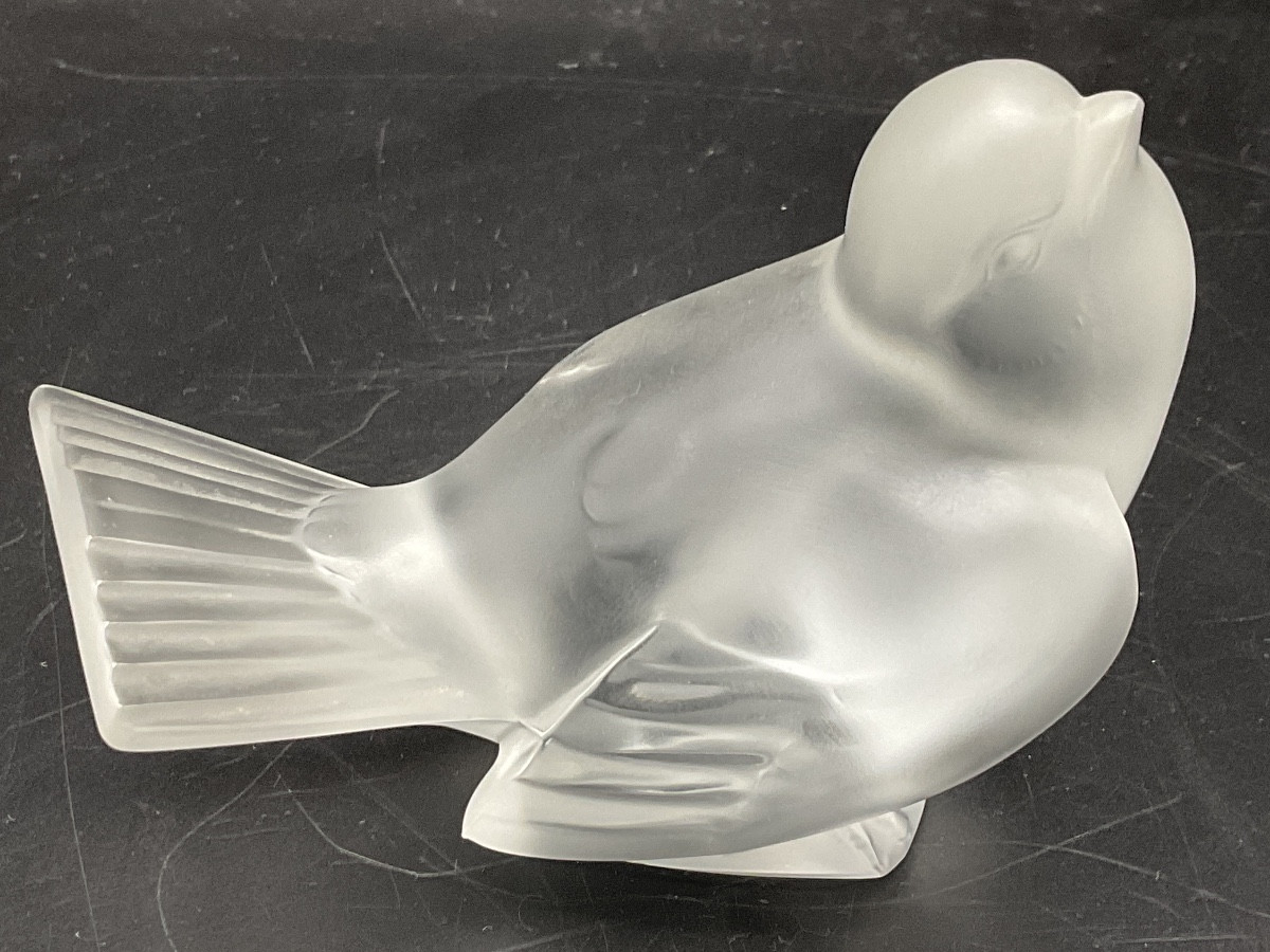 Lalique France Oiseau Moineau Moqueur En Cristal Dépoli De La Cristallerie Lalique.-photo-3