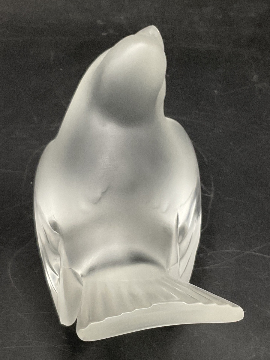 Lalique France Oiseau Moineau Moqueur En Cristal Dépoli De La Cristallerie Lalique.-photo-2