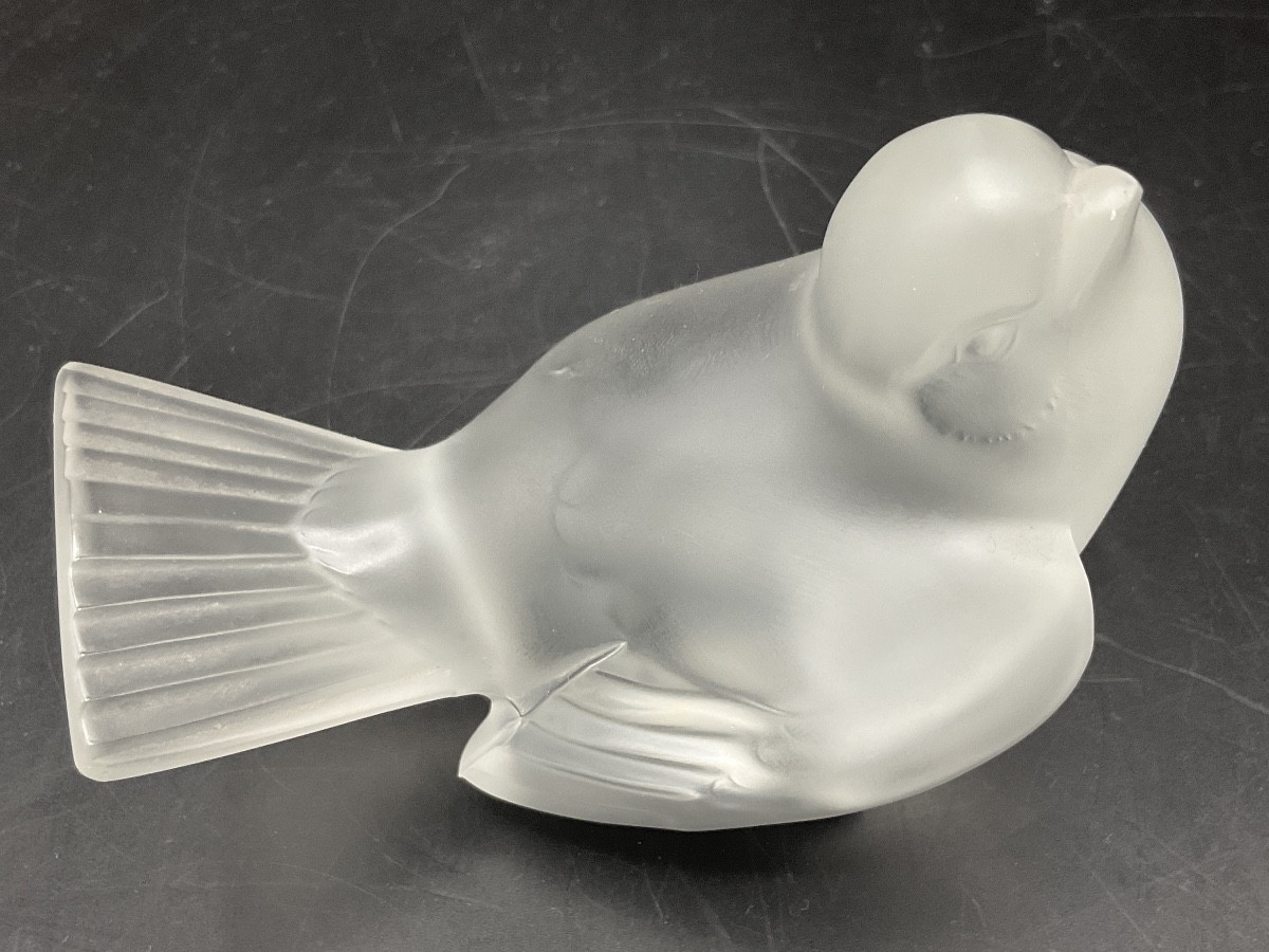 Lalique France Oiseau Moineau Moqueur En Cristal Dépoli De La Cristallerie Lalique.-photo-3