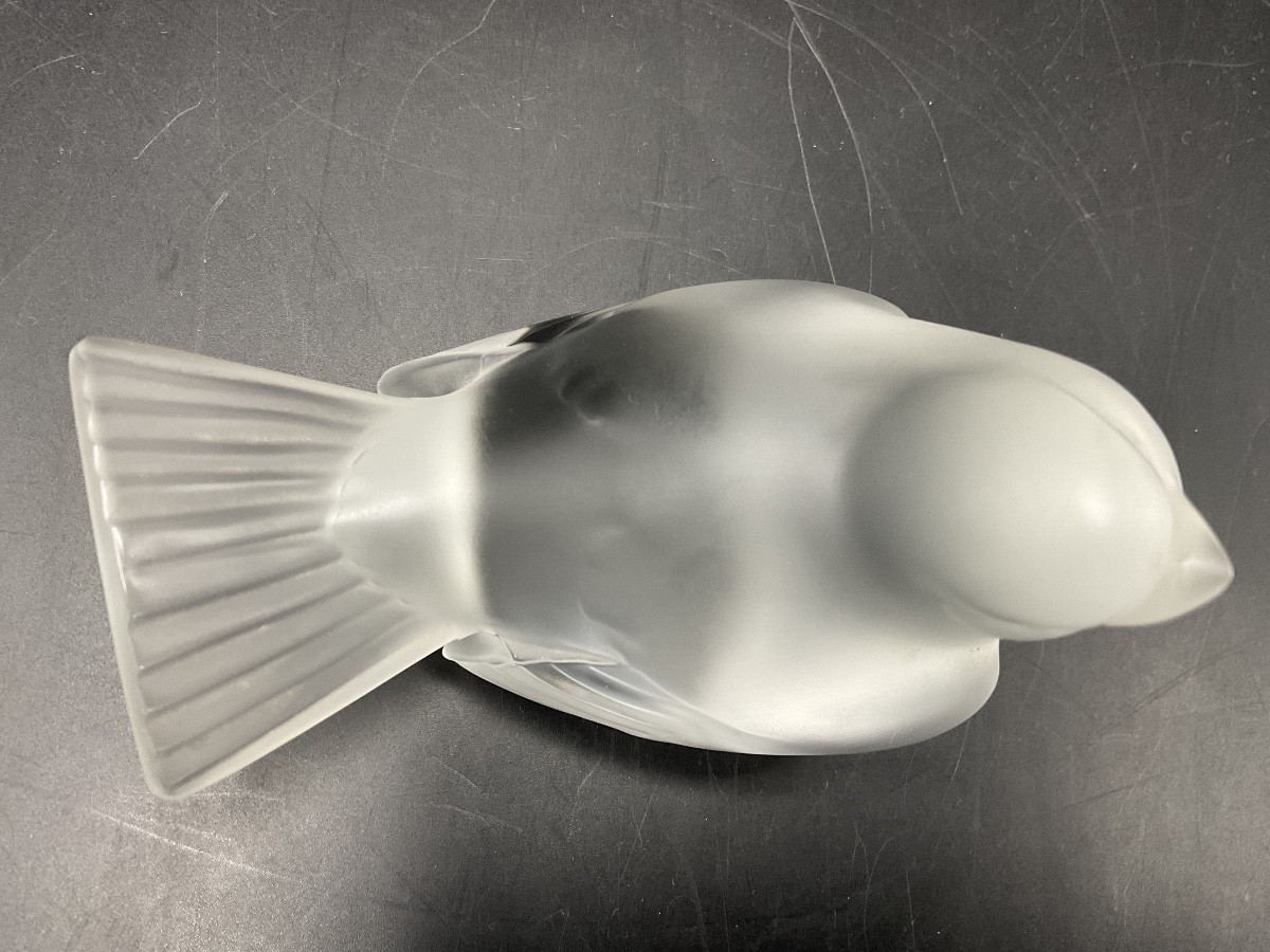 Lalique France Oiseau Moineau Moqueur En Cristal Dépoli De La Cristallerie Lalique.-photo-6