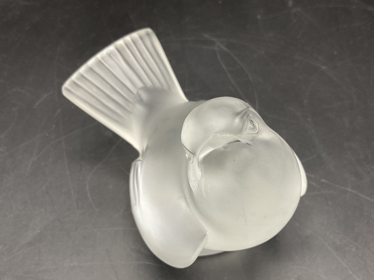 Lalique France Oiseau Moineau Moqueur En Cristal Dépoli De La Cristallerie Lalique.-photo-7