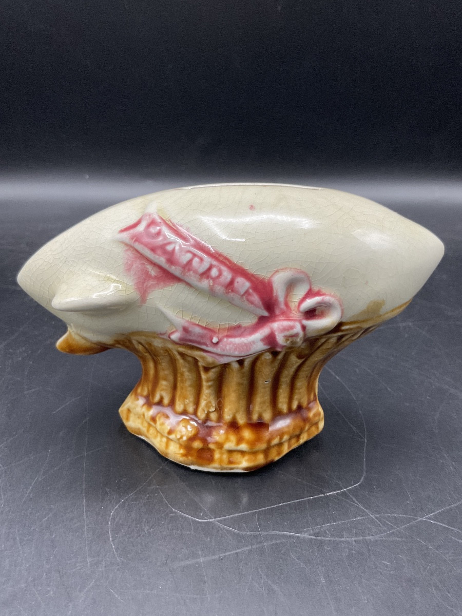 Polychrome Money Box In Barbotine From The Onnaing Factory Representing A Dirigible Balloon-photo-4