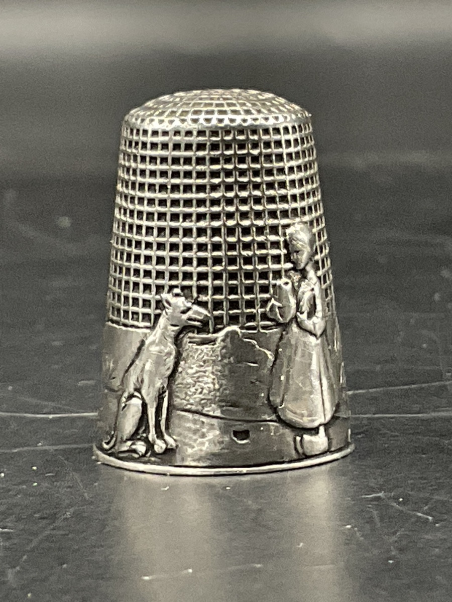 Sterling Silver Thimble Illustrating The Tale Of Little Red Riding Hood By Charles Perrault.