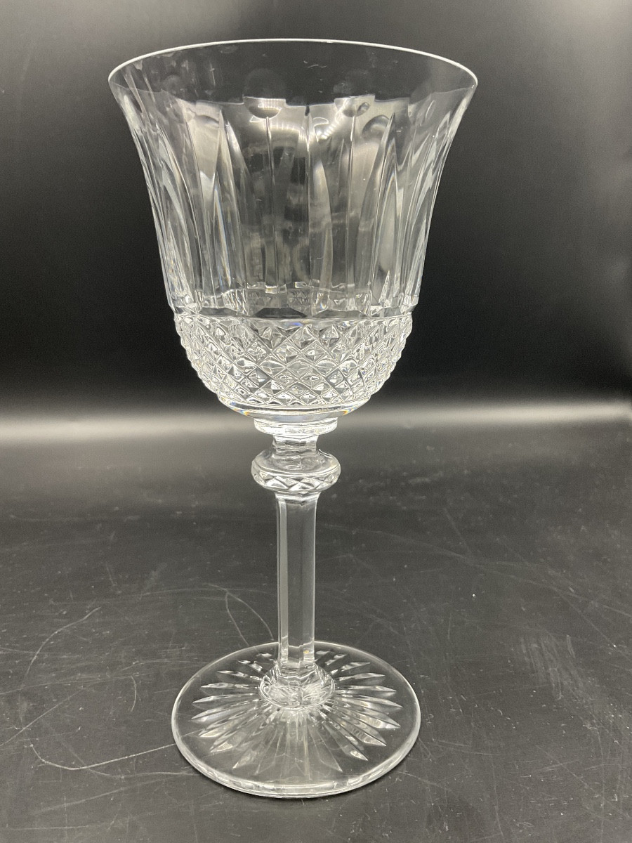 Ten Saint Louis Tommy Model Burgundy Red Wine Glasses In Colorless Cut Crystal.-photo-1