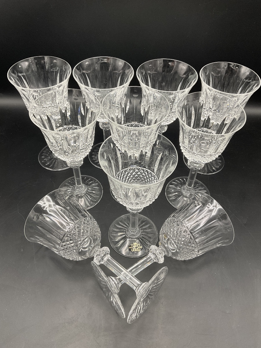 Ten Saint Louis Tommy Model Burgundy Red Wine Glasses In Colorless Cut Crystal.-photo-8