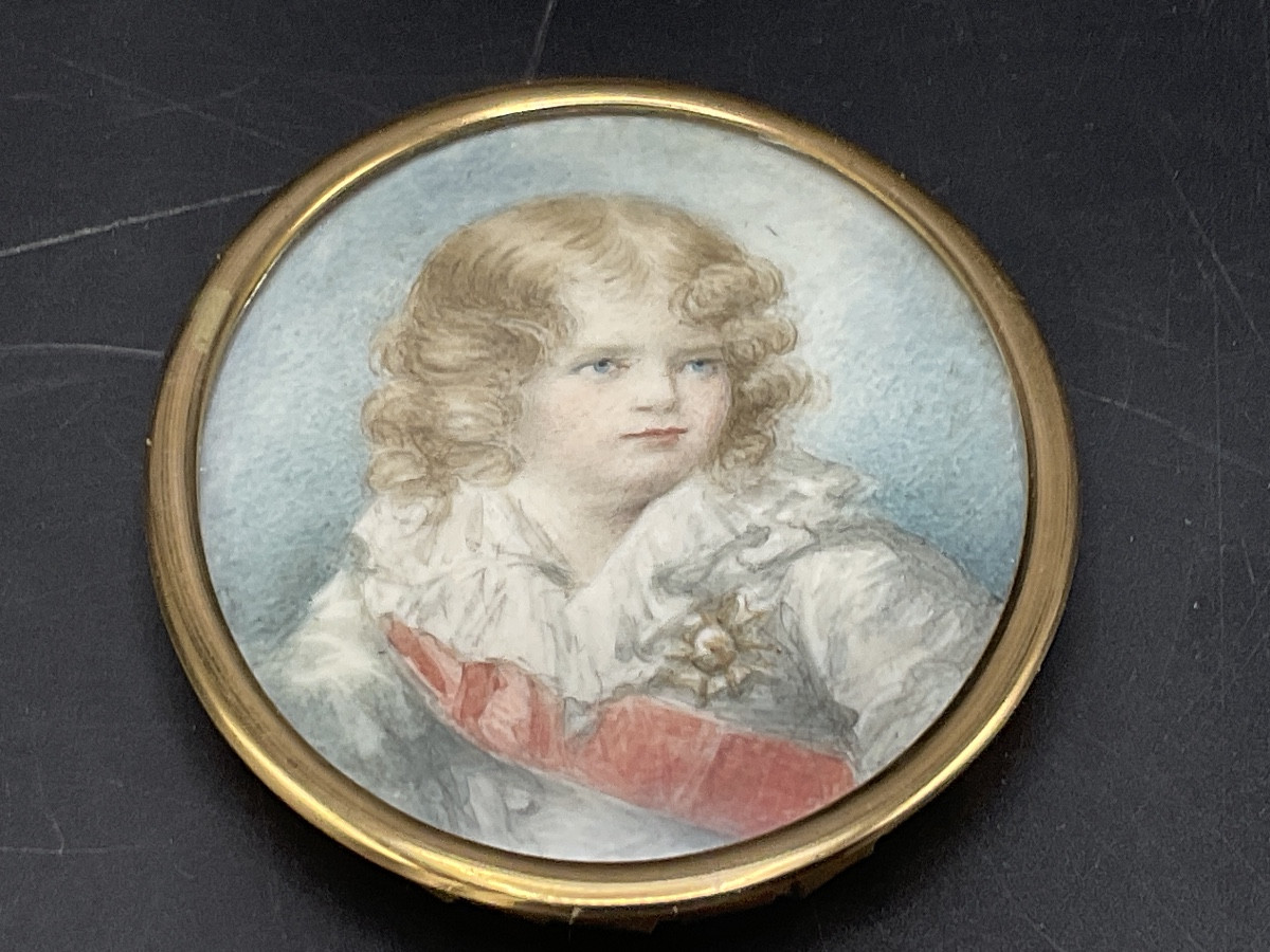 Miniature Painted On Oval Ivory Under Glass Representing The Child King Of Rome With His Frame.-photo-3