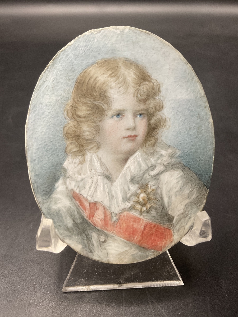 Miniature Painted On Oval Ivory Under Glass Representing The Child King Of Rome With His Frame.-photo-7