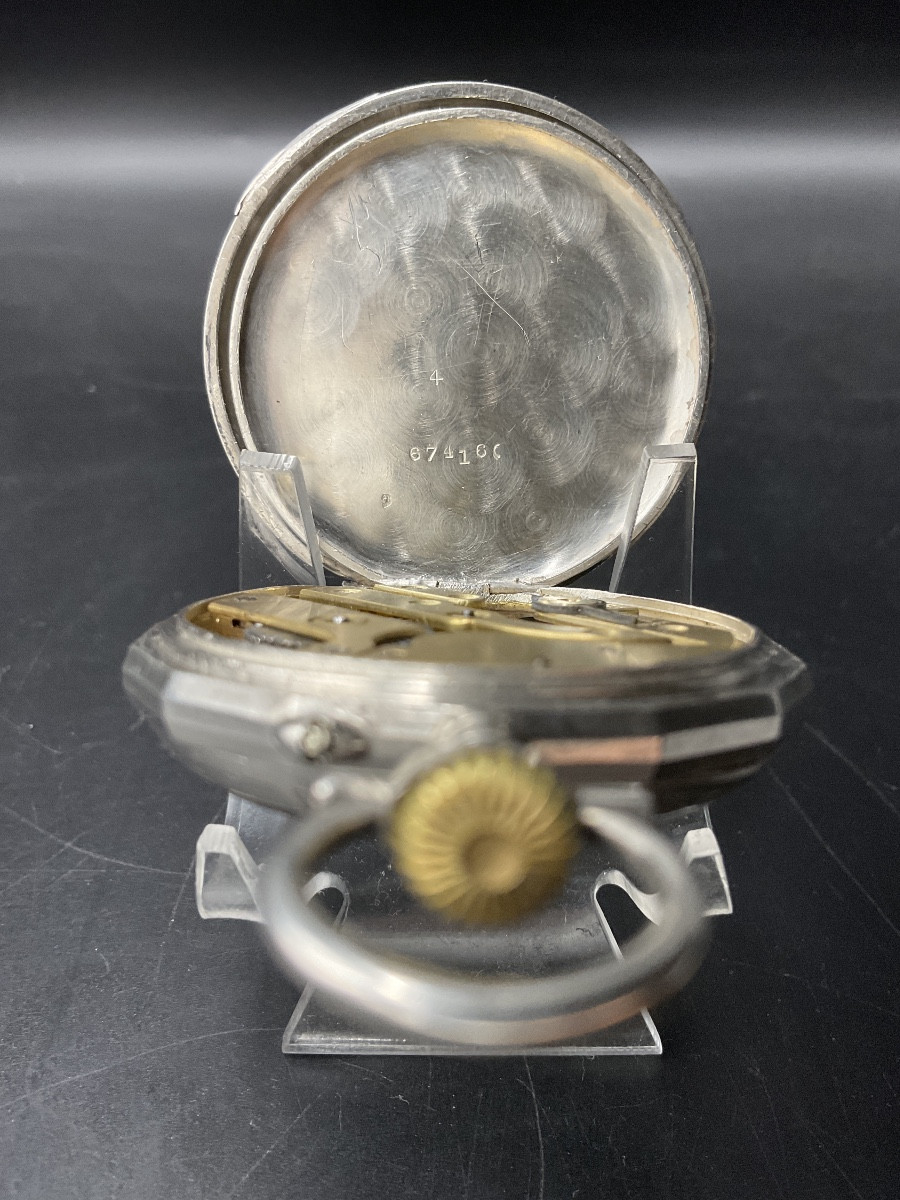 Pocket Watch Or Pocket Watch In Solid Silver, Chiseled And Guilloché With Floral Scroll Decoration.-photo-2