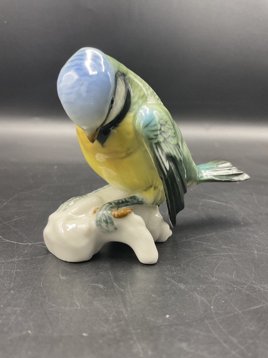 Blue Tit Perched On A Branch In Polychrome Porcelain From The Karl Ens Factory.-photo-5