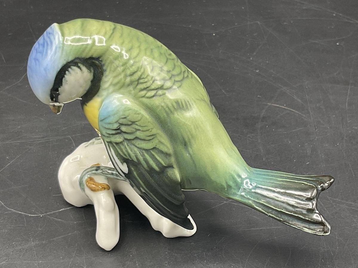 Blue Tit Perched On A Branch In Polychrome Porcelain From The Karl Ens Factory.-photo-6