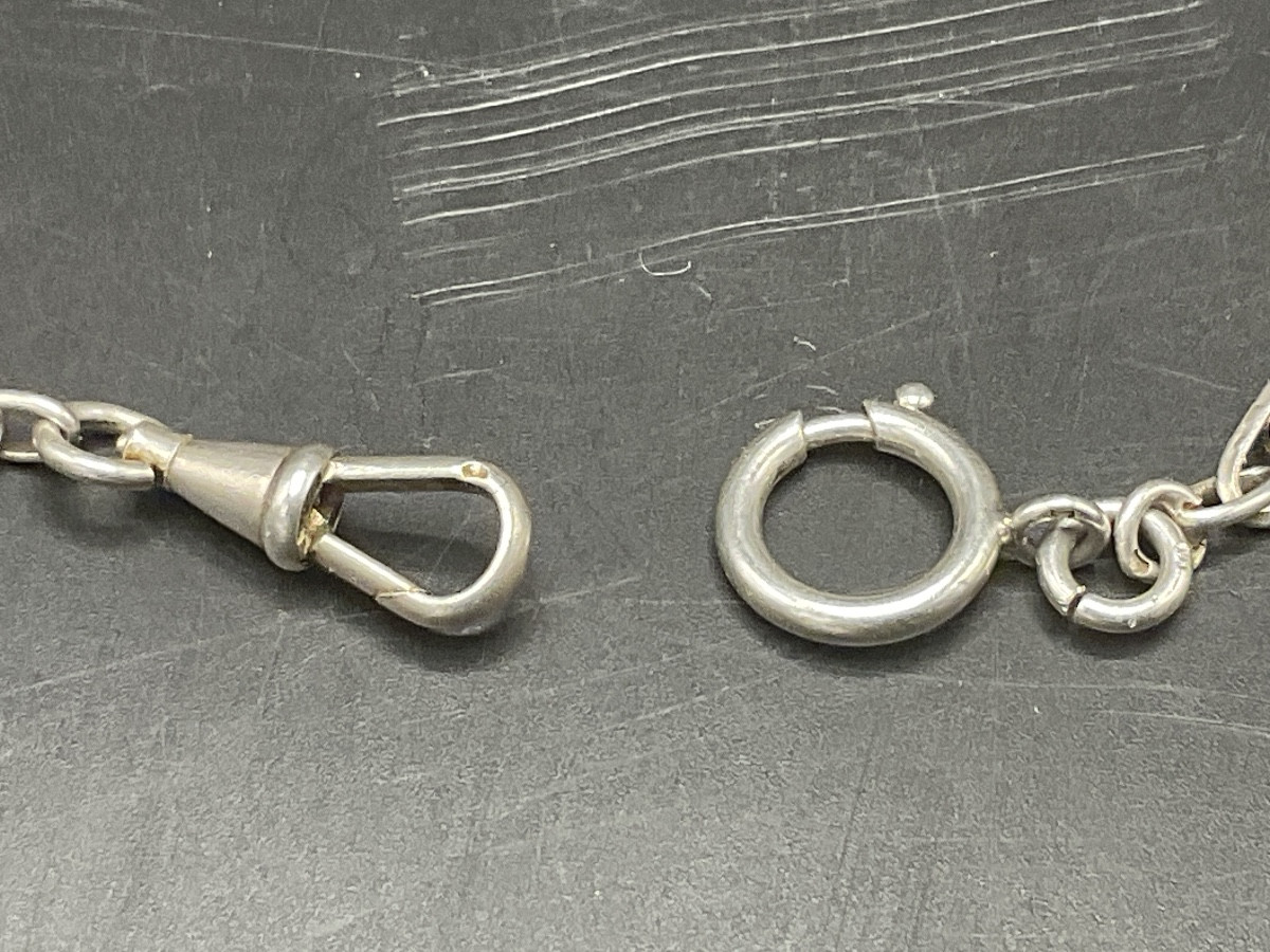 Solid Silver Pocket Or Fob Watch Chain With Flat, Oval Filigree Mesh.-photo-3