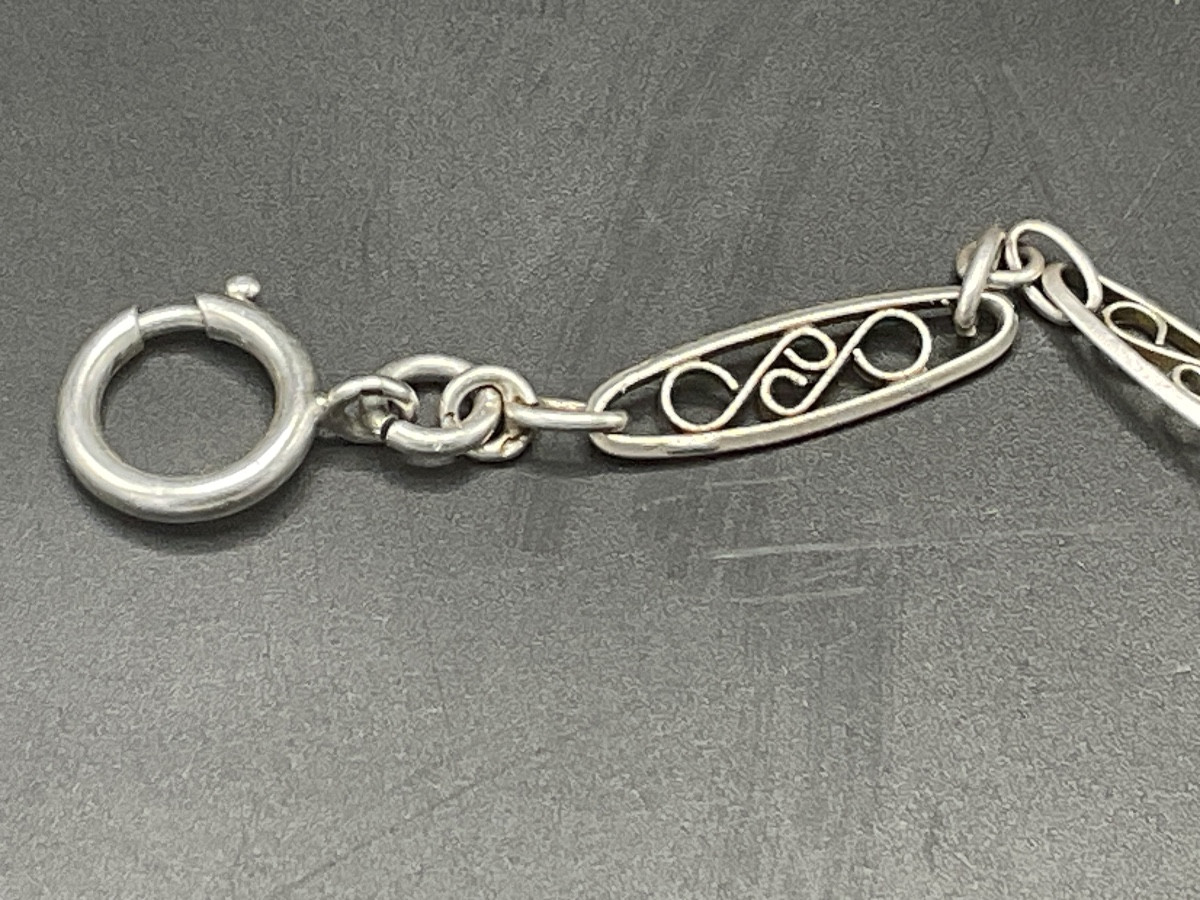 Solid Silver Pocket Or Fob Watch Chain With Flat, Oval Filigree Mesh.-photo-7