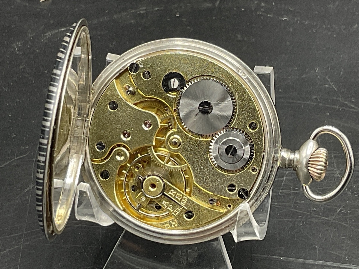 Pocket Watch Or Pocket Watch In Solid Silver With Niello Decoration Of A Vertical Straight Line And Crest-photo-4