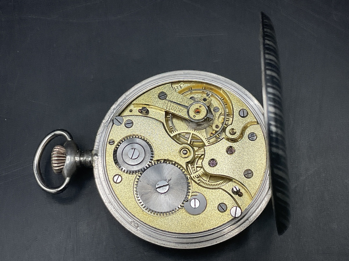Pocket Watch Or Pocket Watch In Solid Silver With Niello Decoration Of A Vertical Straight Line And Crest-photo-8