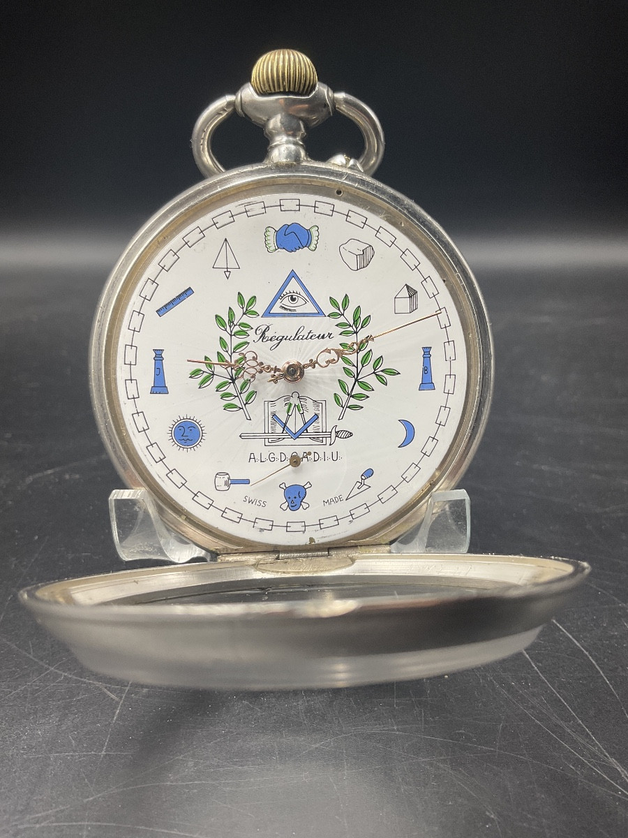Montre gousset ou de poche Suisse régulateur maçonnique en argent  de marque James Favre Fallet-photo-3