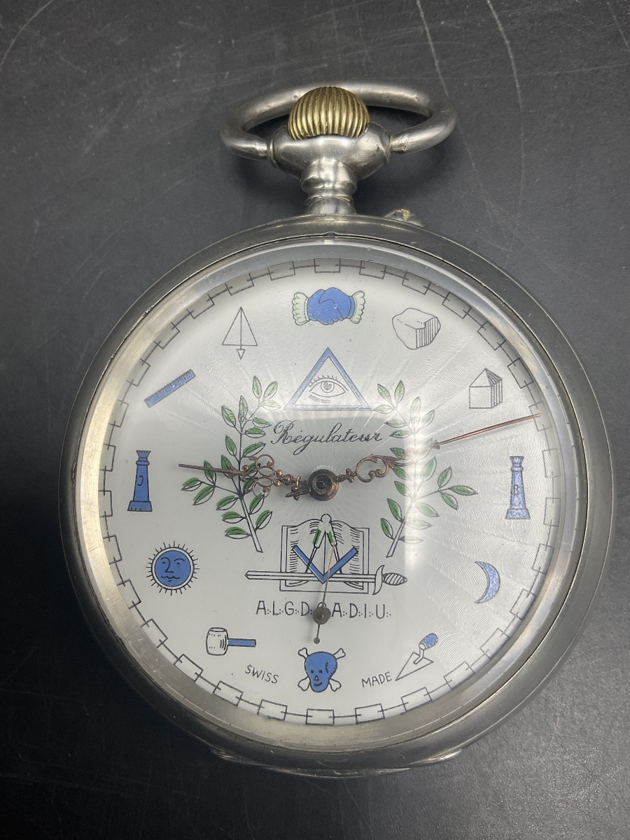 Montre gousset ou de poche Suisse régulateur maçonnique en argent  de marque James Favre Fallet-photo-7