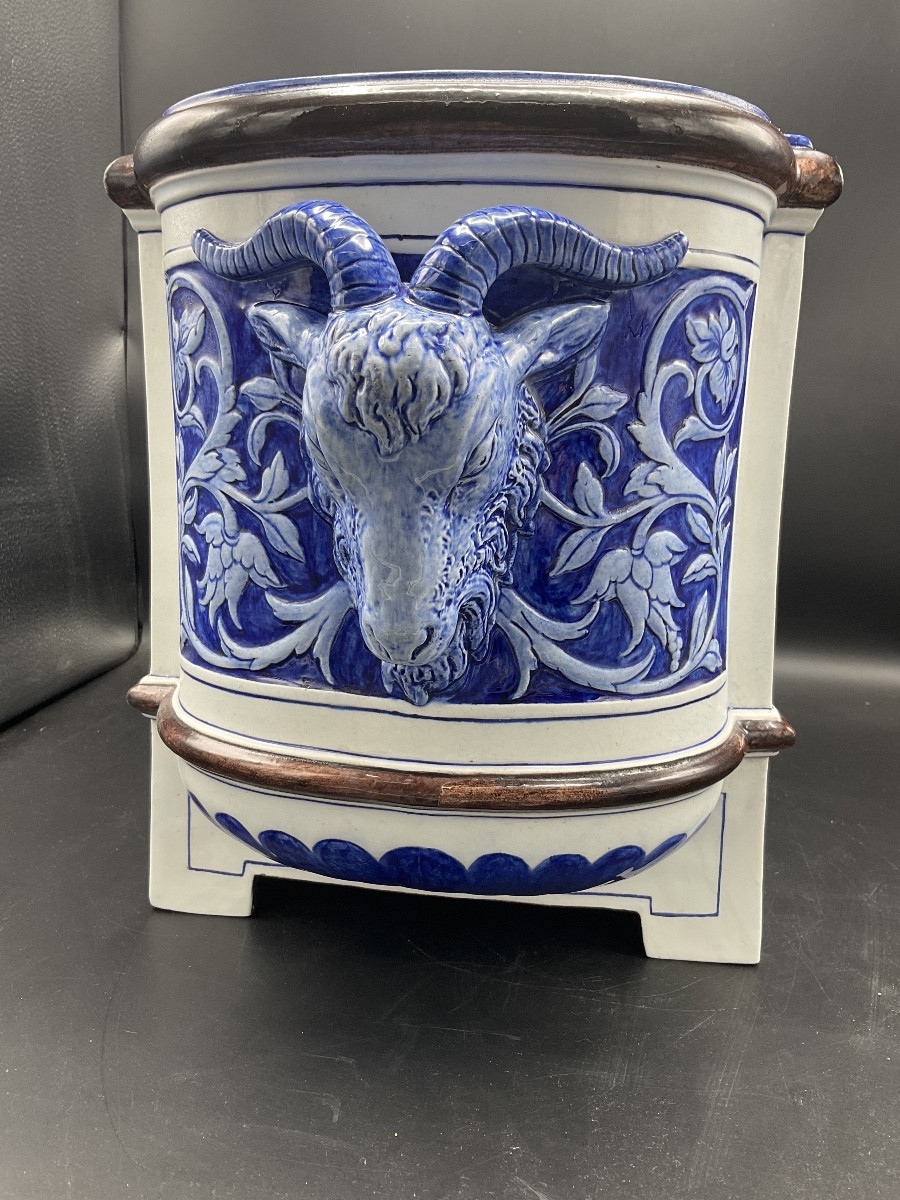 Gien Earthenware Planter Decorated With A Greek Mythological Scene From The Legend Of Dionysus.-photo-3