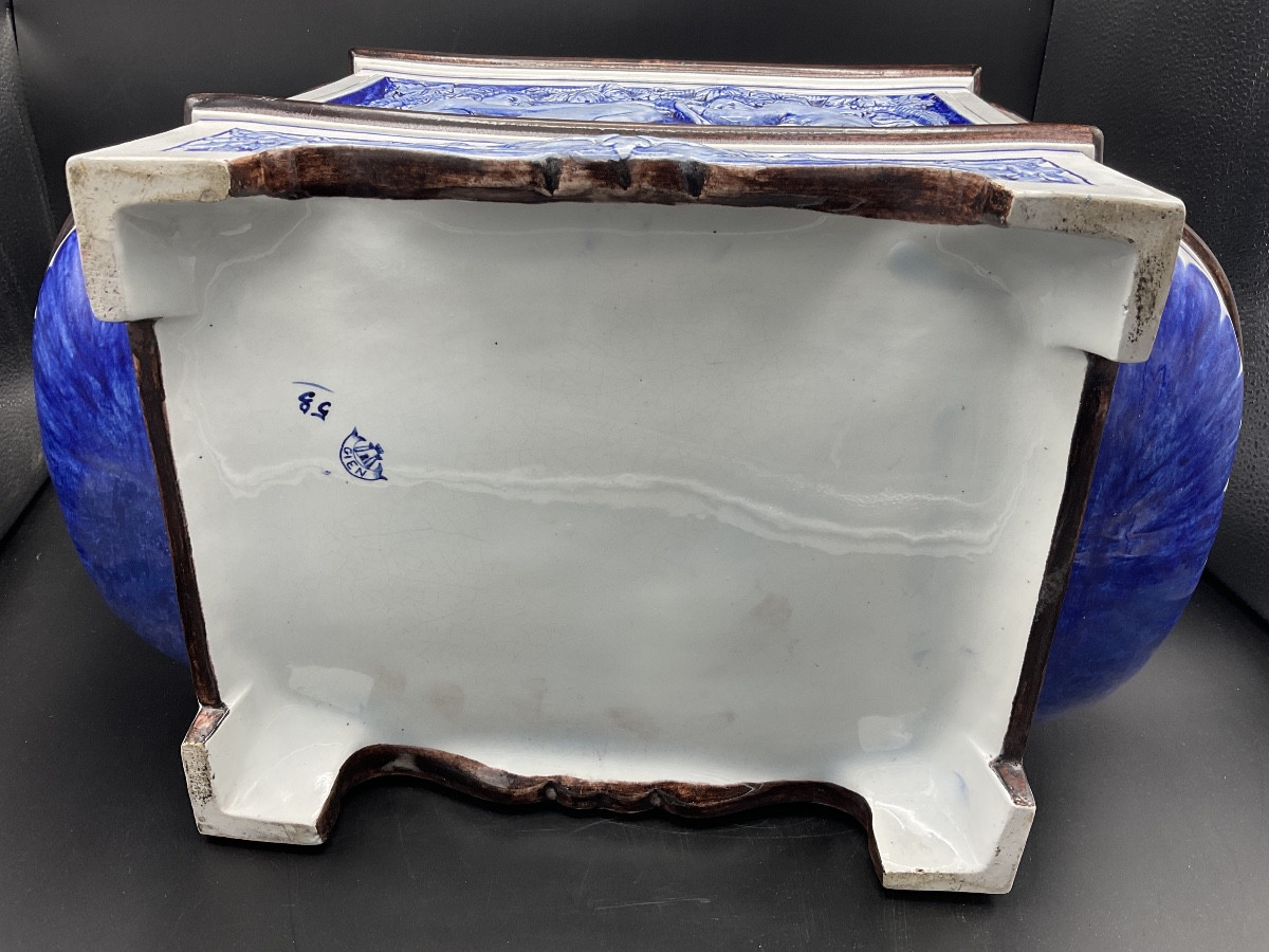 Gien Earthenware Planter Decorated With A Greek Mythological Scene From The Legend Of Dionysus.-photo-4
