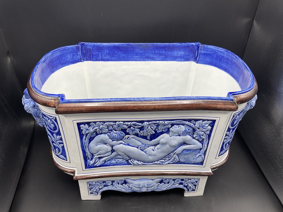 Gien Earthenware Planter Decorated With A Greek Mythological Scene From The Legend Of Dionysus.-photo-6