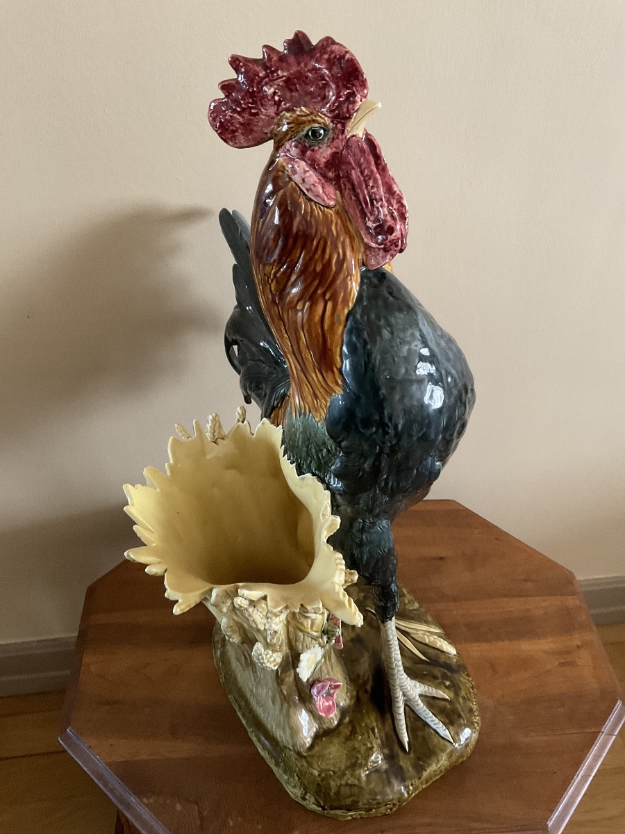 Gallic Rooster In Polychrome Slip From The Choisy Le Roi Factory Signed P. Comoléra.-photo-1