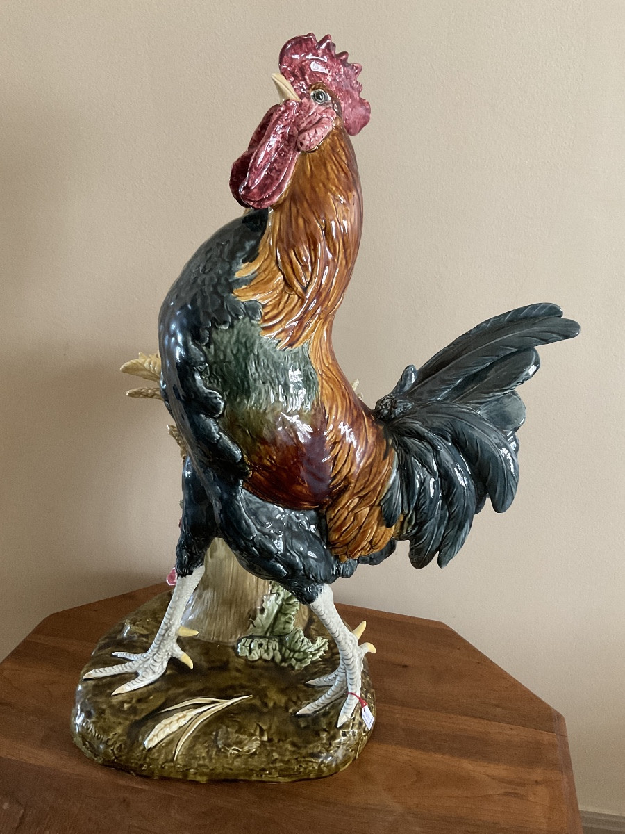 Gallic Rooster In Polychrome Slip From The Choisy Le Roi Factory Signed P. Comoléra.