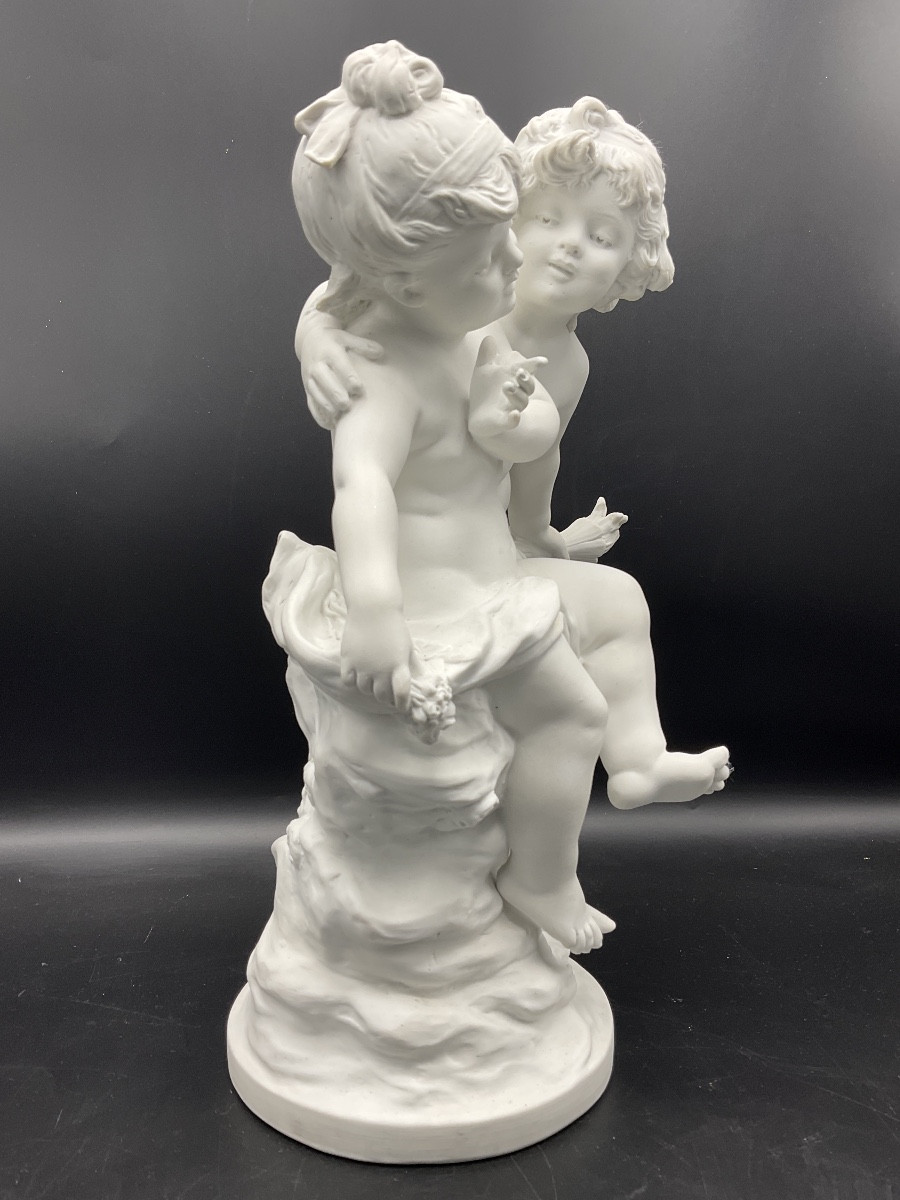 Biscuit From The Samson Factory Representing An Angel And A Young Girl Signed Auguste Moreau. -photo-3