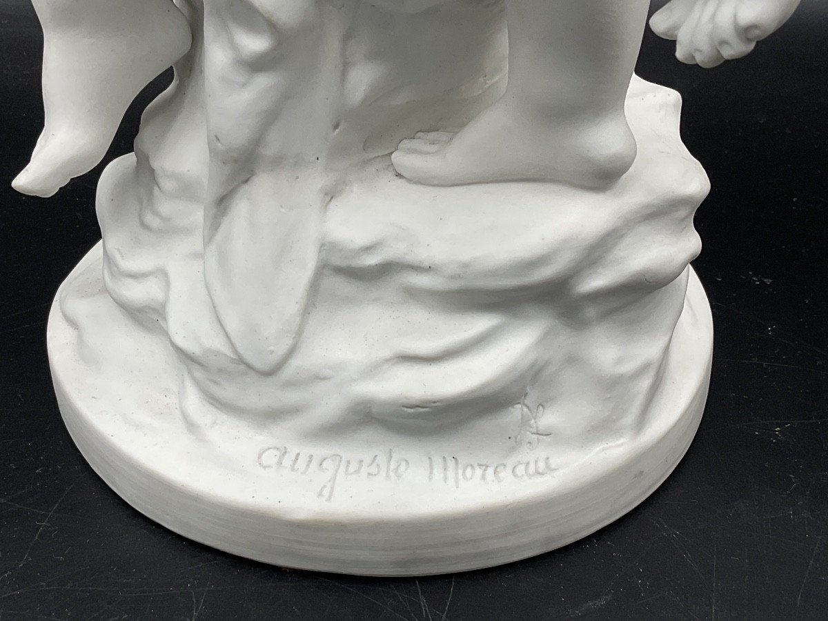 Biscuit From The Samson Factory Representing An Angel And A Young Girl Signed Auguste Moreau. -photo-4