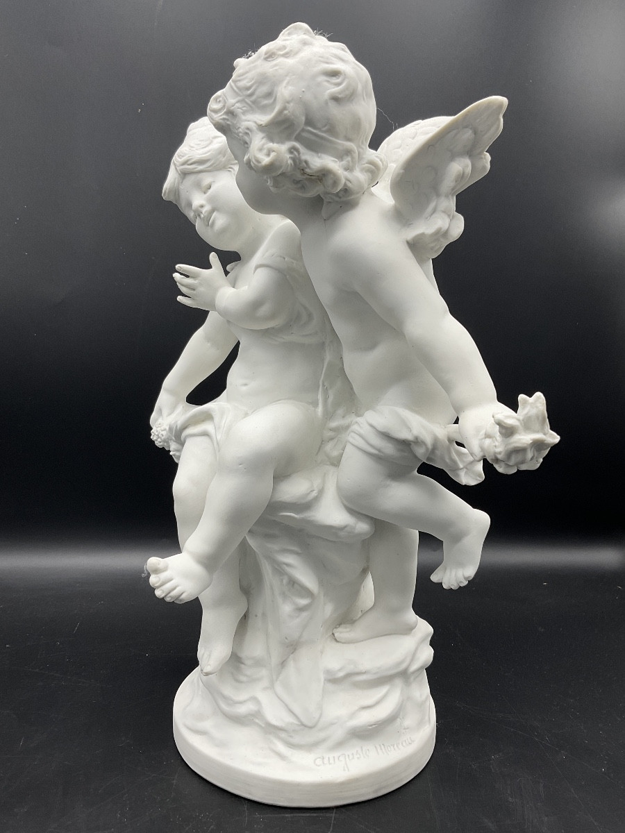 Biscuit From The Samson Factory Representing An Angel And A Young Girl Signed Auguste Moreau. -photo-1
