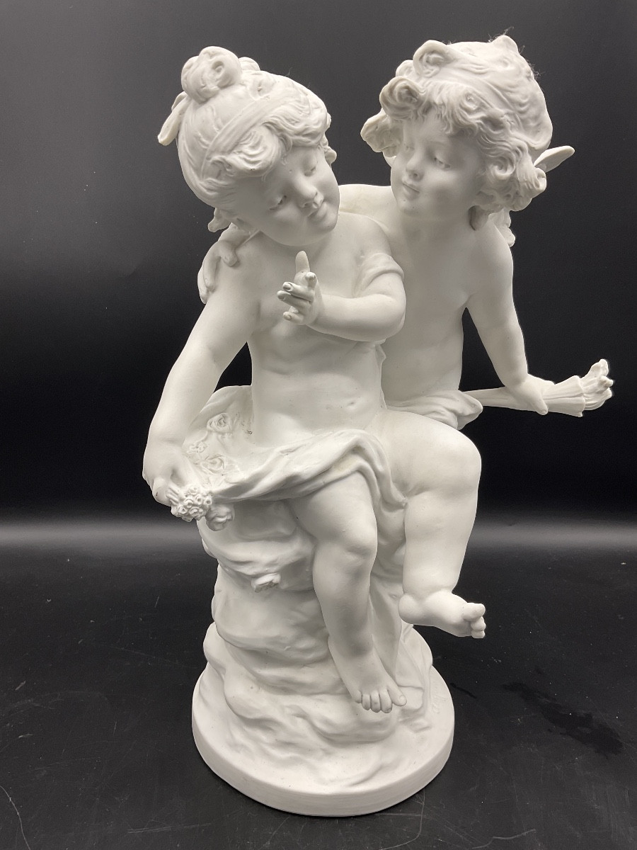 Biscuit From The Samson Factory Representing An Angel And A Young Girl Signed Auguste Moreau. -photo-7