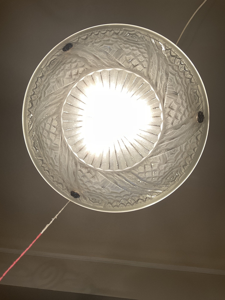 Schneider Basin Chandelier In Pressed Molded Glass Decorated With Stylized Leaves And Floral Motifs. -photo-2