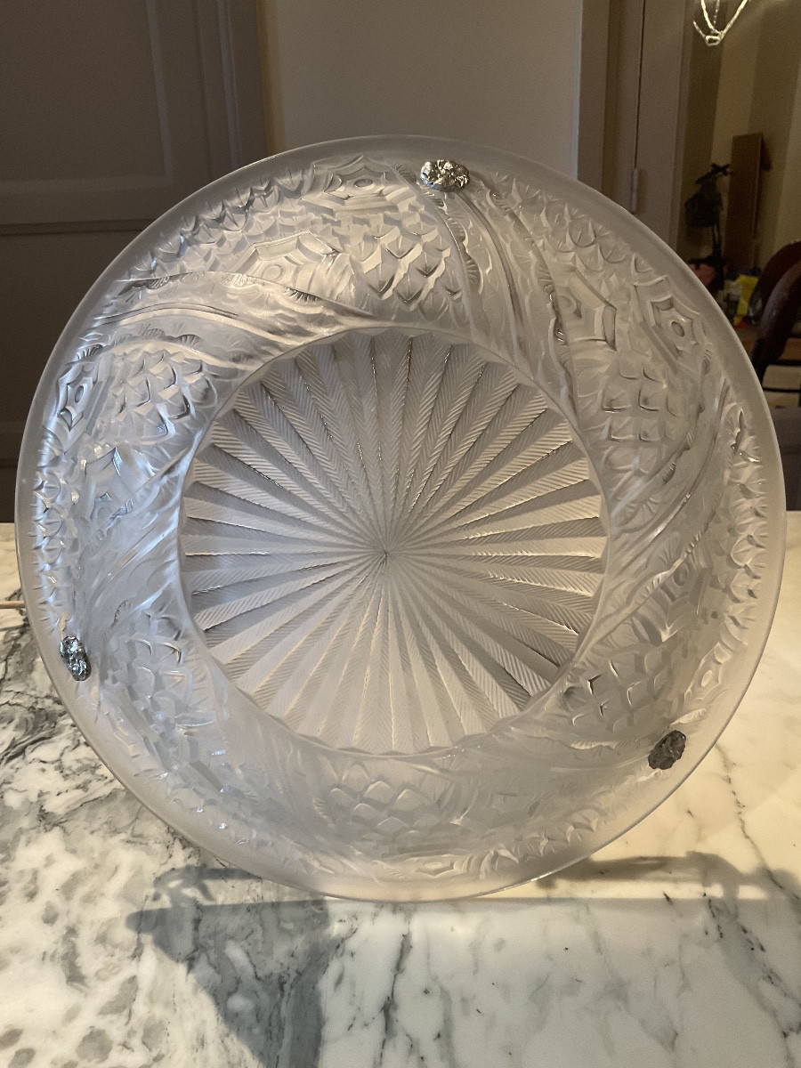 Schneider Basin Chandelier In Pressed Molded Glass Decorated With Stylized Leaves And Floral Motifs. -photo-8