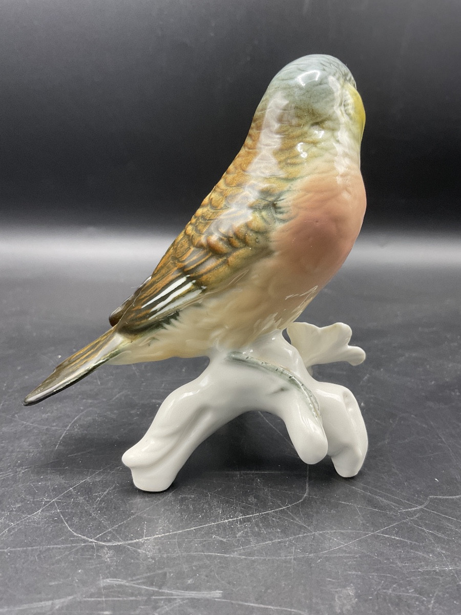 Oiseau sizerin flammé en porcelaine polychrome de la manufacture de Karl ens-photo-3