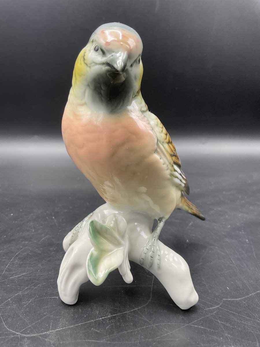 Oiseau sizerin flammé en porcelaine polychrome de la manufacture de Karl ens-photo-4