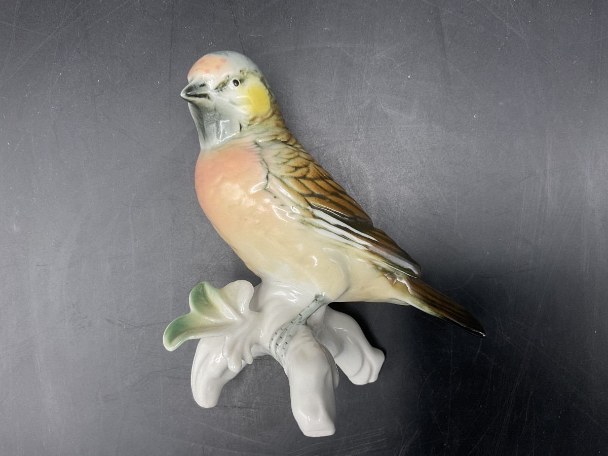 Oiseau sizerin flammé en porcelaine polychrome de la manufacture de Karl ens-photo-6