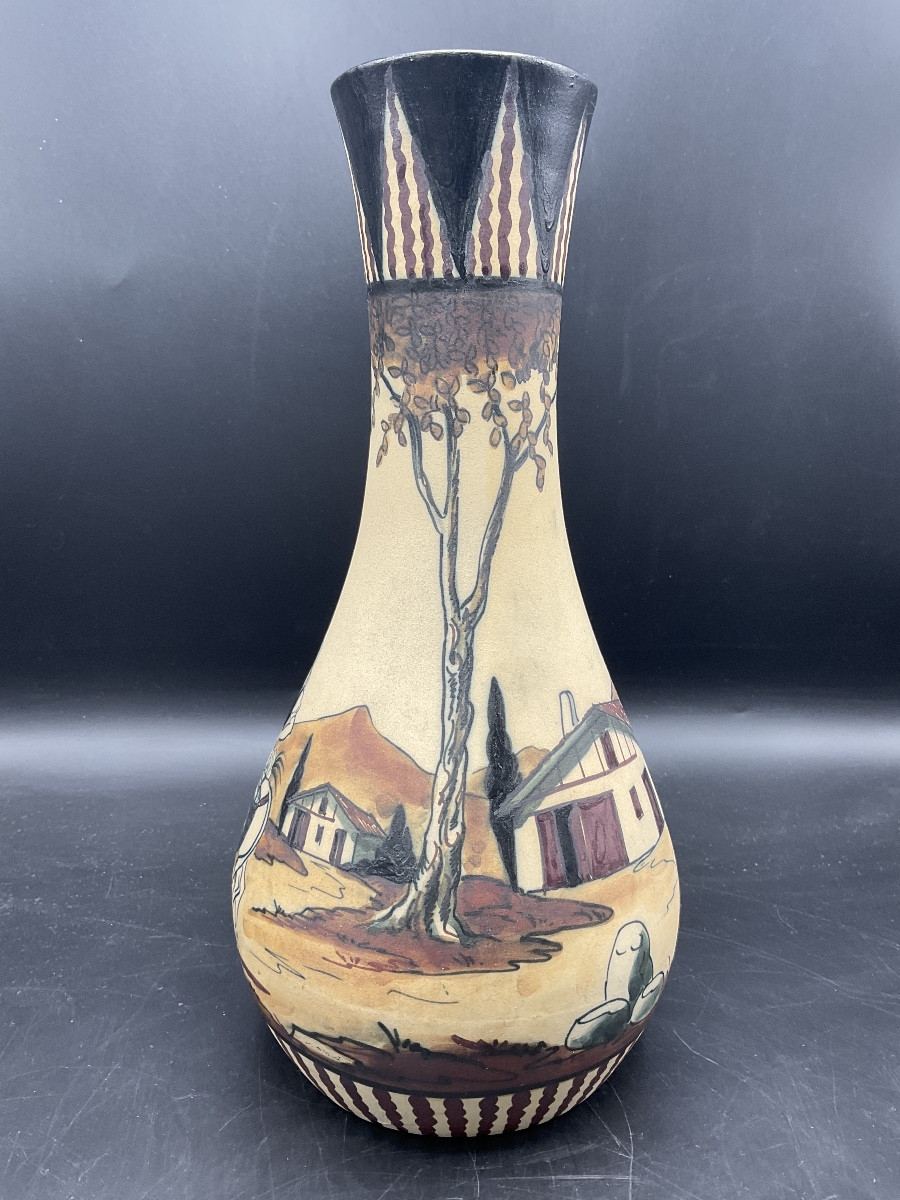 Polychrome Ciboure Vase With A Rotating Decoration Of A Basque Couple Riding Two Mules.-photo-3