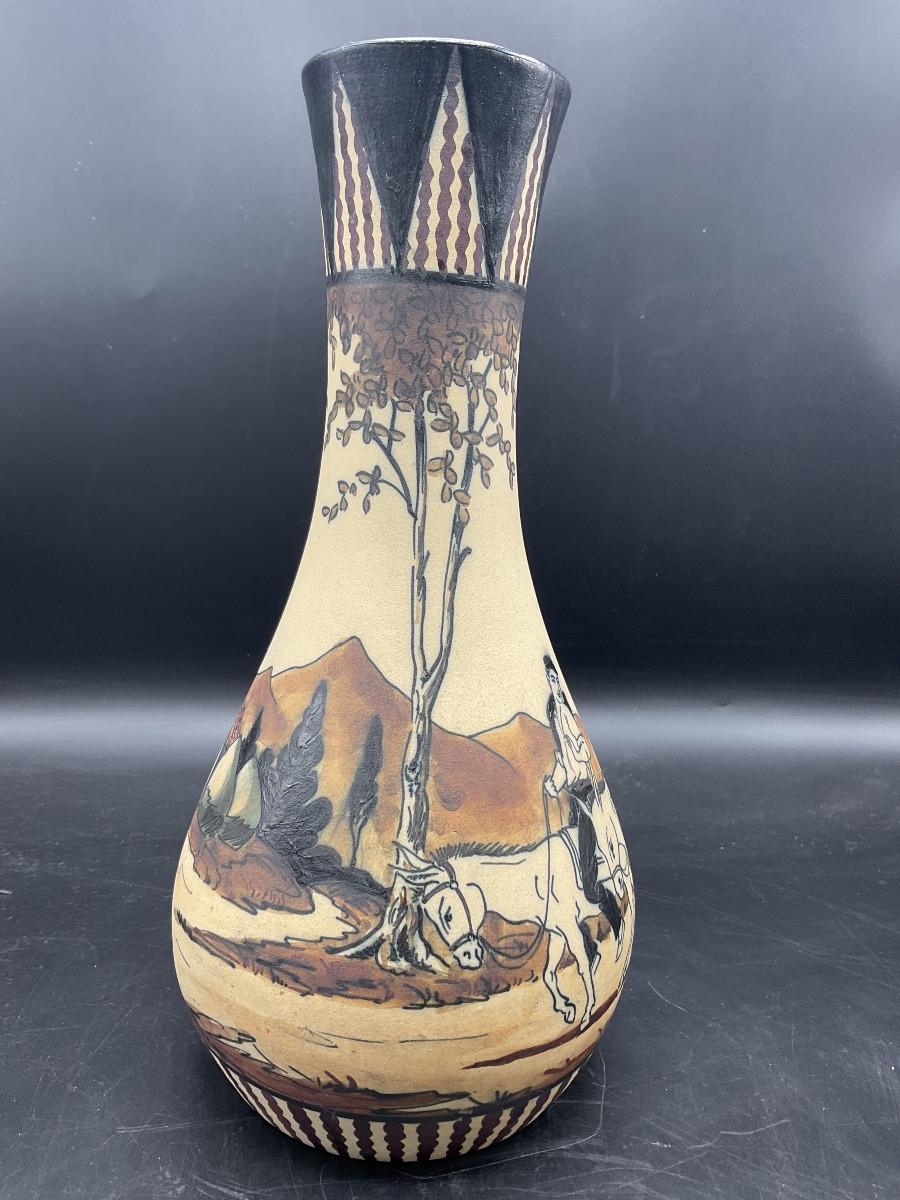 Polychrome Ciboure Vase With A Rotating Decoration Of A Basque Couple Riding Two Mules.-photo-1
