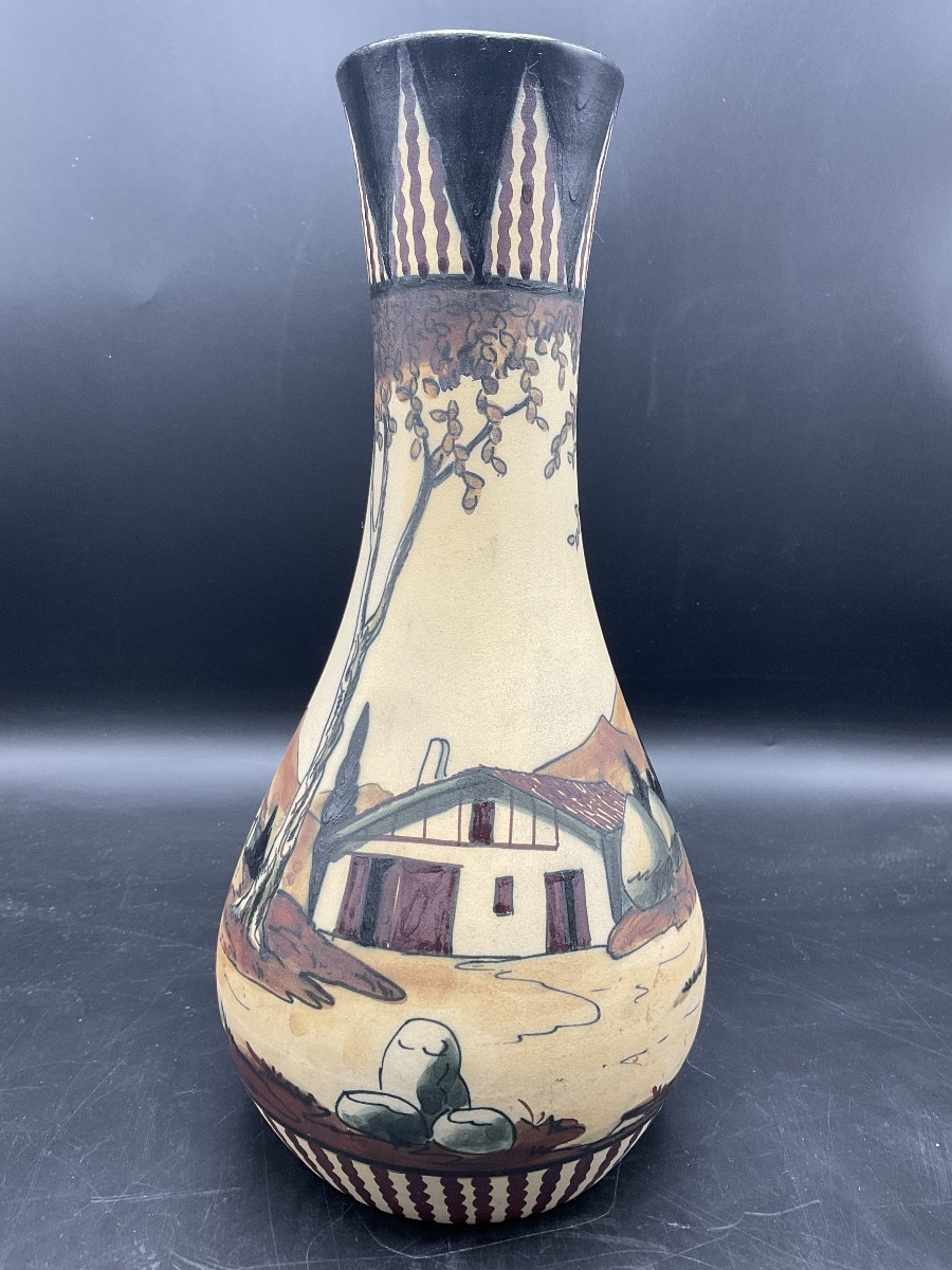 Polychrome Ciboure Vase With A Rotating Decoration Of A Basque Couple Riding Two Mules.-photo-2