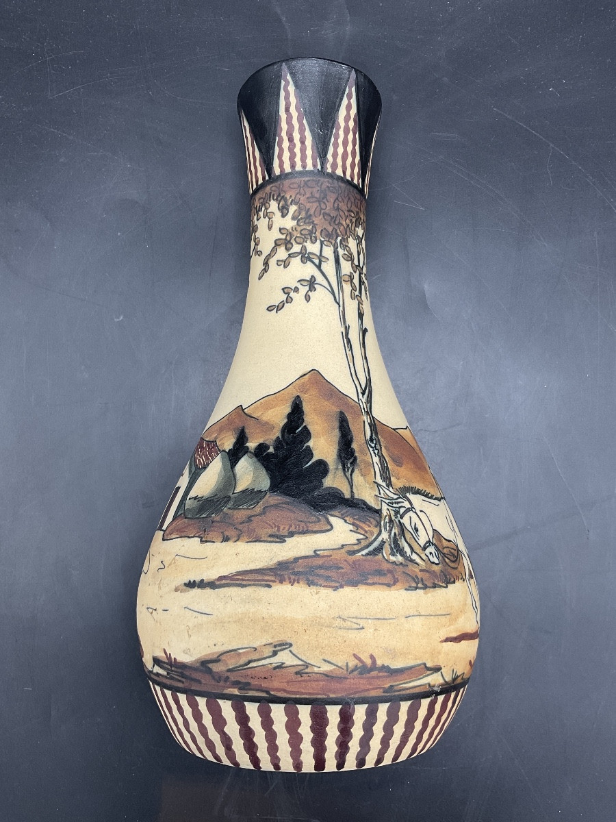 Polychrome Ciboure Vase With A Rotating Decoration Of A Basque Couple Riding Two Mules.-photo-7