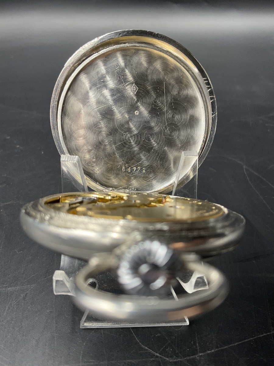 Montre à gousset ou de poche de marque Gété en argent décor de ligne droite vertical et rinceau-photo-6