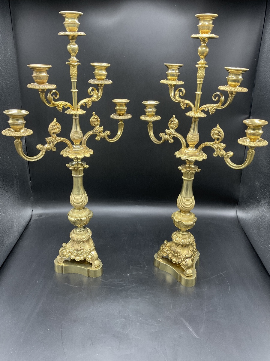 Pair Of Napoleon III Period Five-light Candelabra In Chased Gilt Bronze.-photo-8