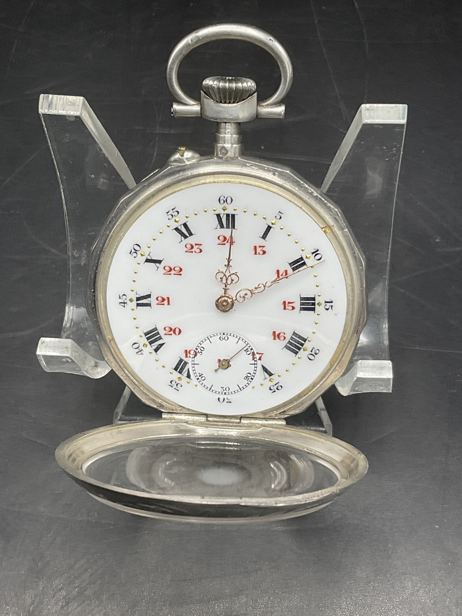 A Solid Silver Pocket Watch, Chased And Guilloché, Decorated With A Flower Basket.-photo-3