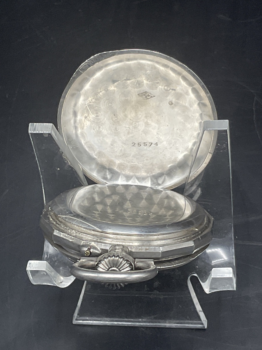 A Solid Silver Pocket Watch, Chased And Guilloché, Decorated With A Flower Basket.-photo-3