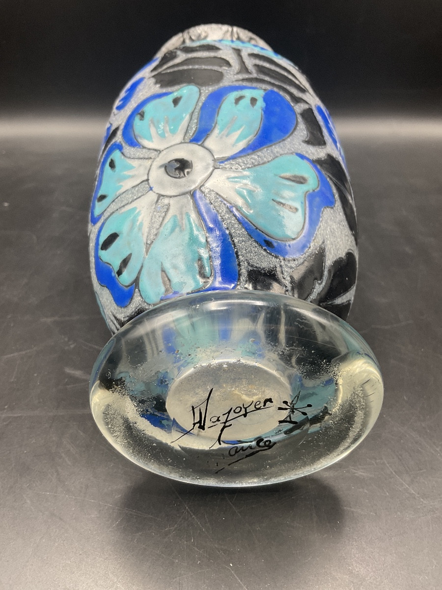Art Deco Enameled Glass Vase Signed A. Mazoyer With Decoration Of Flowers And Foliage On A Frosted Background.-photo-4